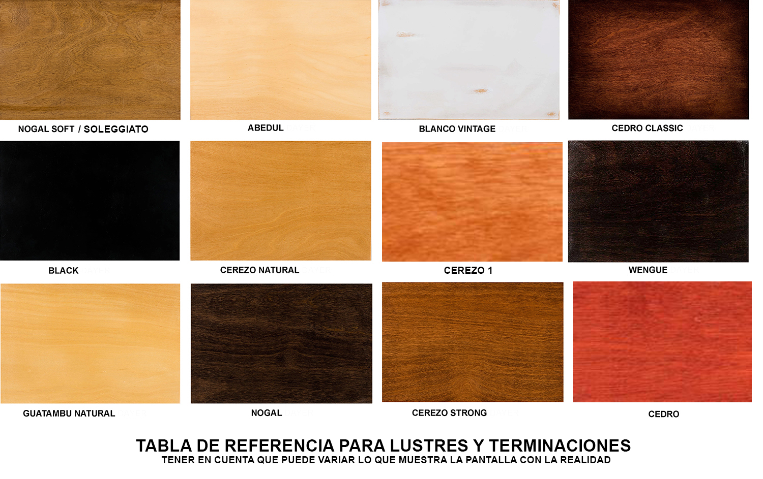 MUESTRAS DE LUSTRES EN MADERA